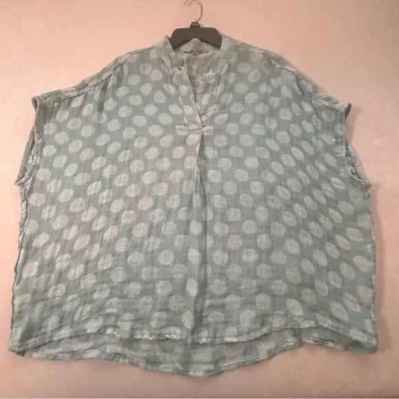 FLAX  Women’s Light Blue Polka Dot Linen Spartan Pullover Boxy Top Blouse Sz S - Picture 8 of 16